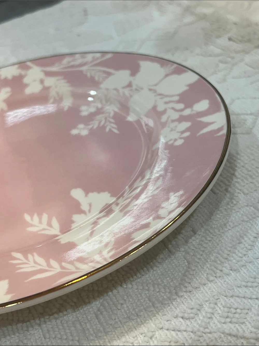 3 Pottery Barn Pink & White Floral Plates Gold Trim 8.75 Inch